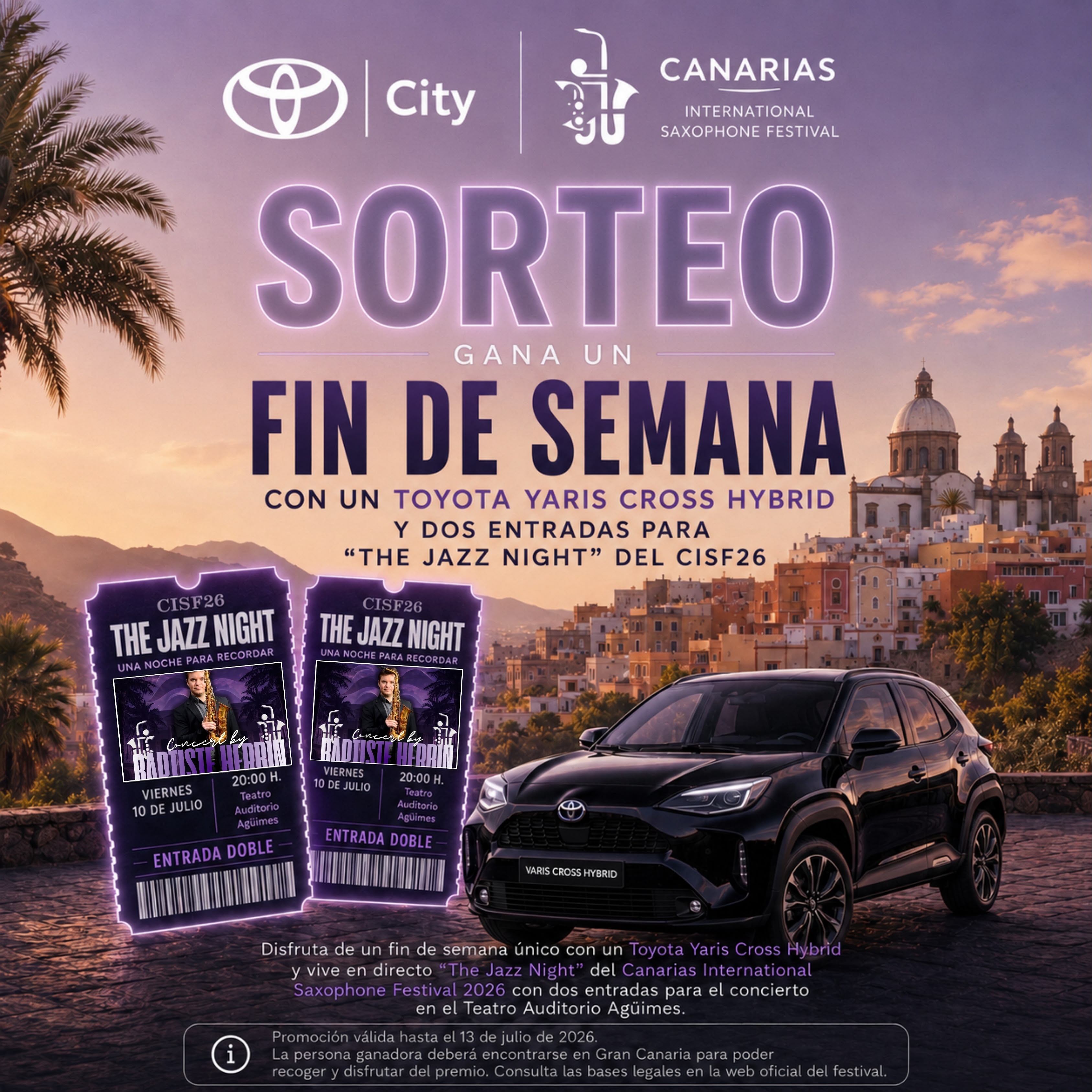 Sorteo Toyota City &mdash; Gana un fin de semana con un Toyota Yaris Cross Hybrid y dos entradas para The Jazz Night del CISF26